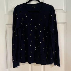 J. Crew Mercantile Navy Blue Pullover Sweater with Gold Embroidered Stars